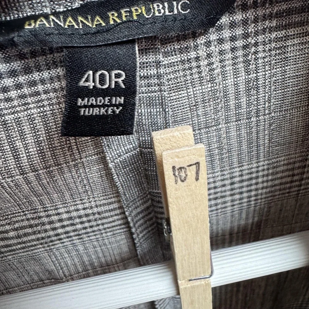 Banana Republic Blazer Mens 40R Gray Slim Fit Glen‎ Plaid Tollegno Italian Wool